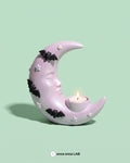 Portavelas Luna Creciente con Murciélagos — Decoración Pastel Goth de Halloween — once once LAB