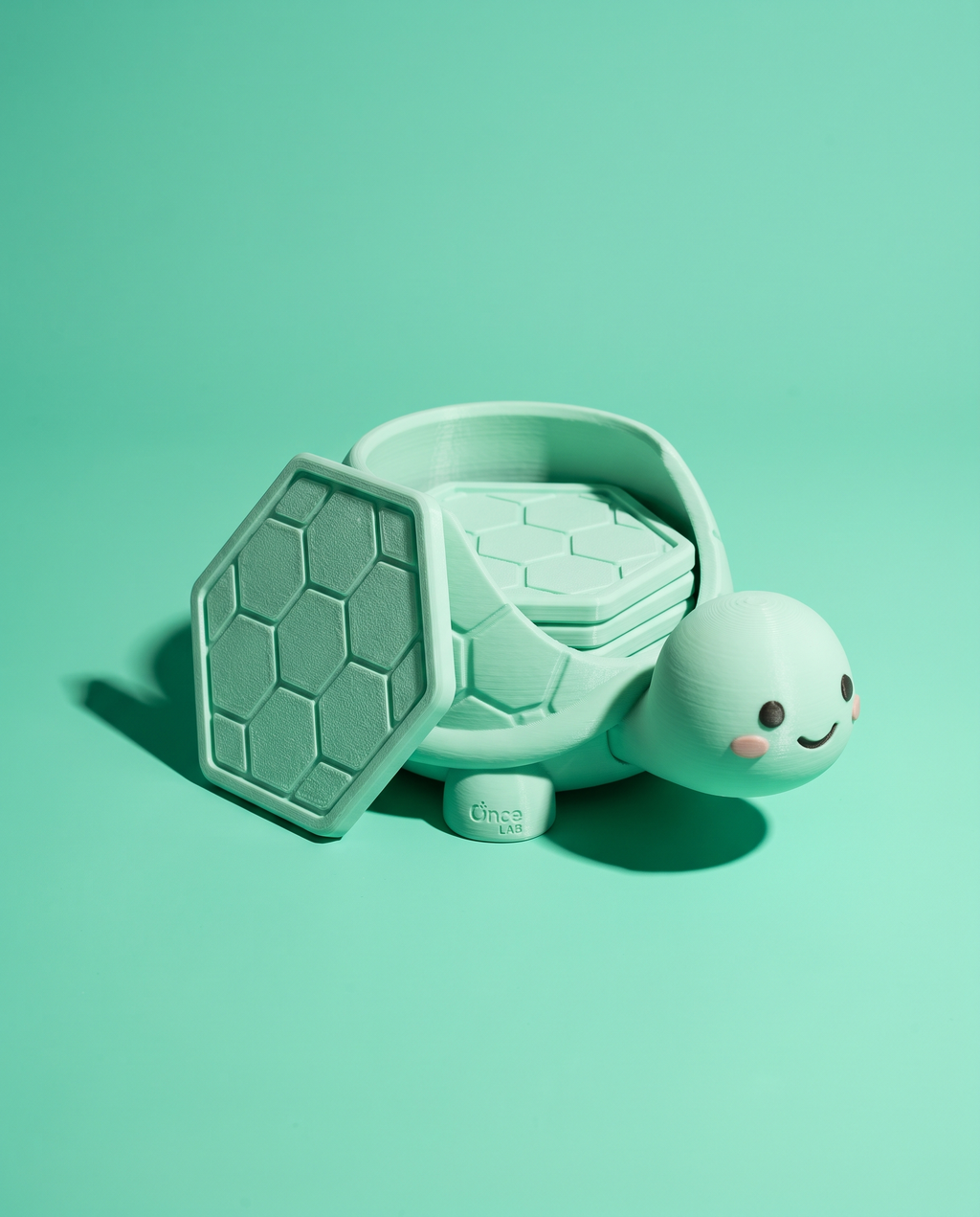 Tortuga Porta Posavasos Kawaii — Set de 4 Posavasos Caparazón — once once LAB