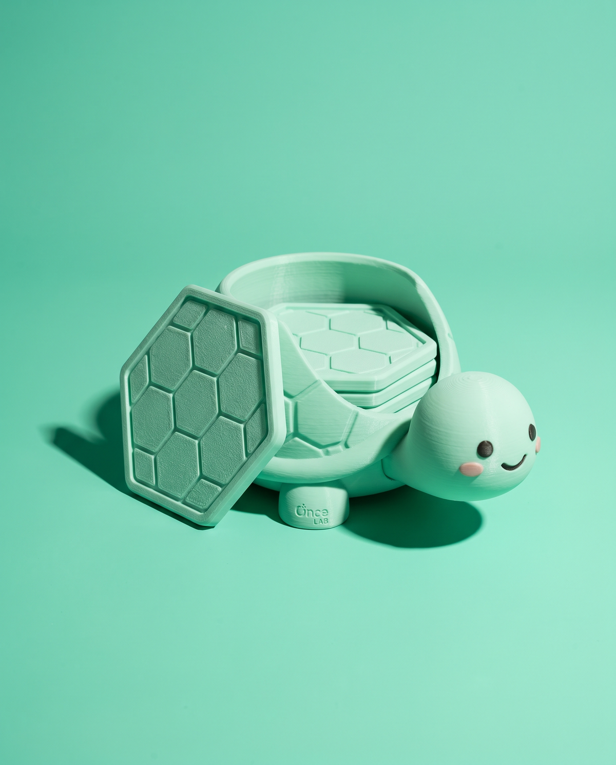 Tortuga Porta Posavasos Kawaii — Set de 4 Posavasos Caparazón — once once LAB