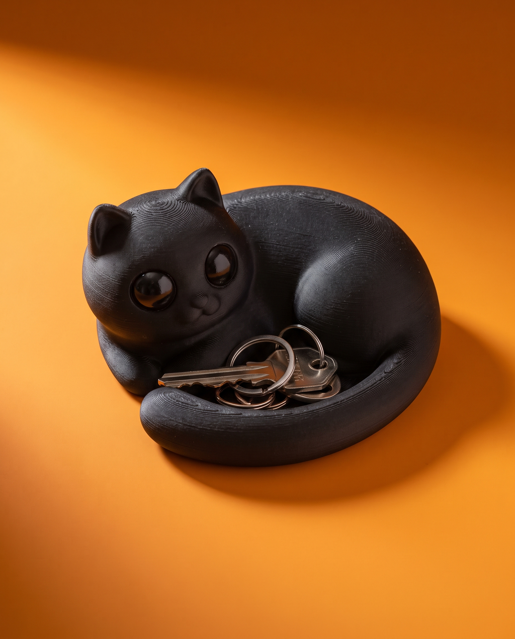 Plato para llaves con forma de gato negro con llaves y anillos