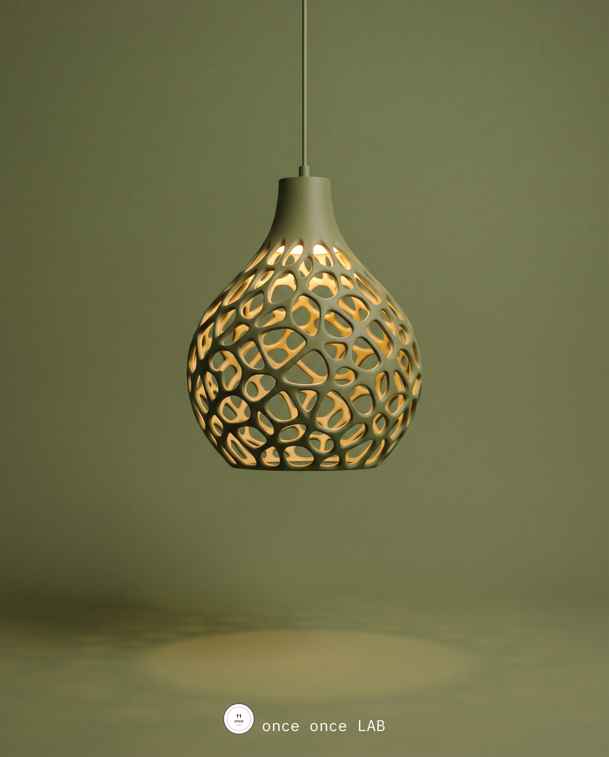 Lámpara Colgante Voronoi — Patrón Calado que Proyecta Luz (Verde) — vista 1 | once once LAB