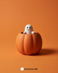 Calabaza decorativa de Halloween con cara de fantasma, contenedor con tapa