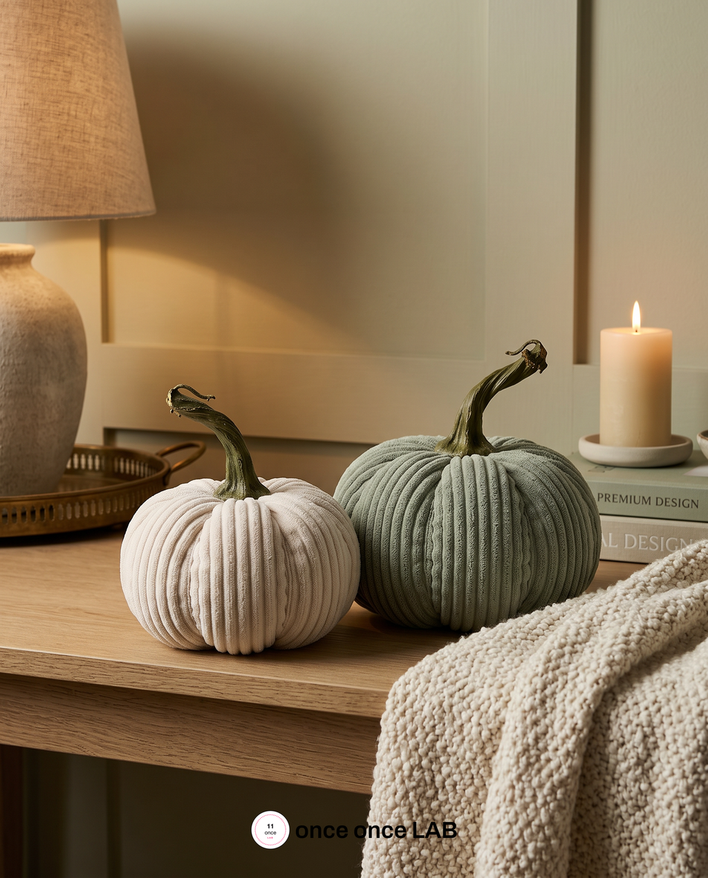 Calabazas Tejidas (Par) — Decoración de Otoño Textura Knit — vista 4 | once once LAB