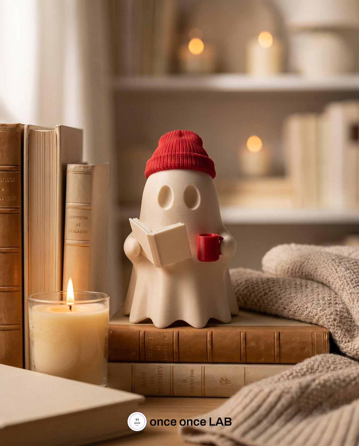 Fantasma Lector con Gorro — Figura Decorativa — vista 4 | once once LAB
