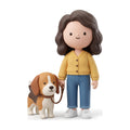Muñeco 3D estilo doodle de mujer con su beagle, 15 cm