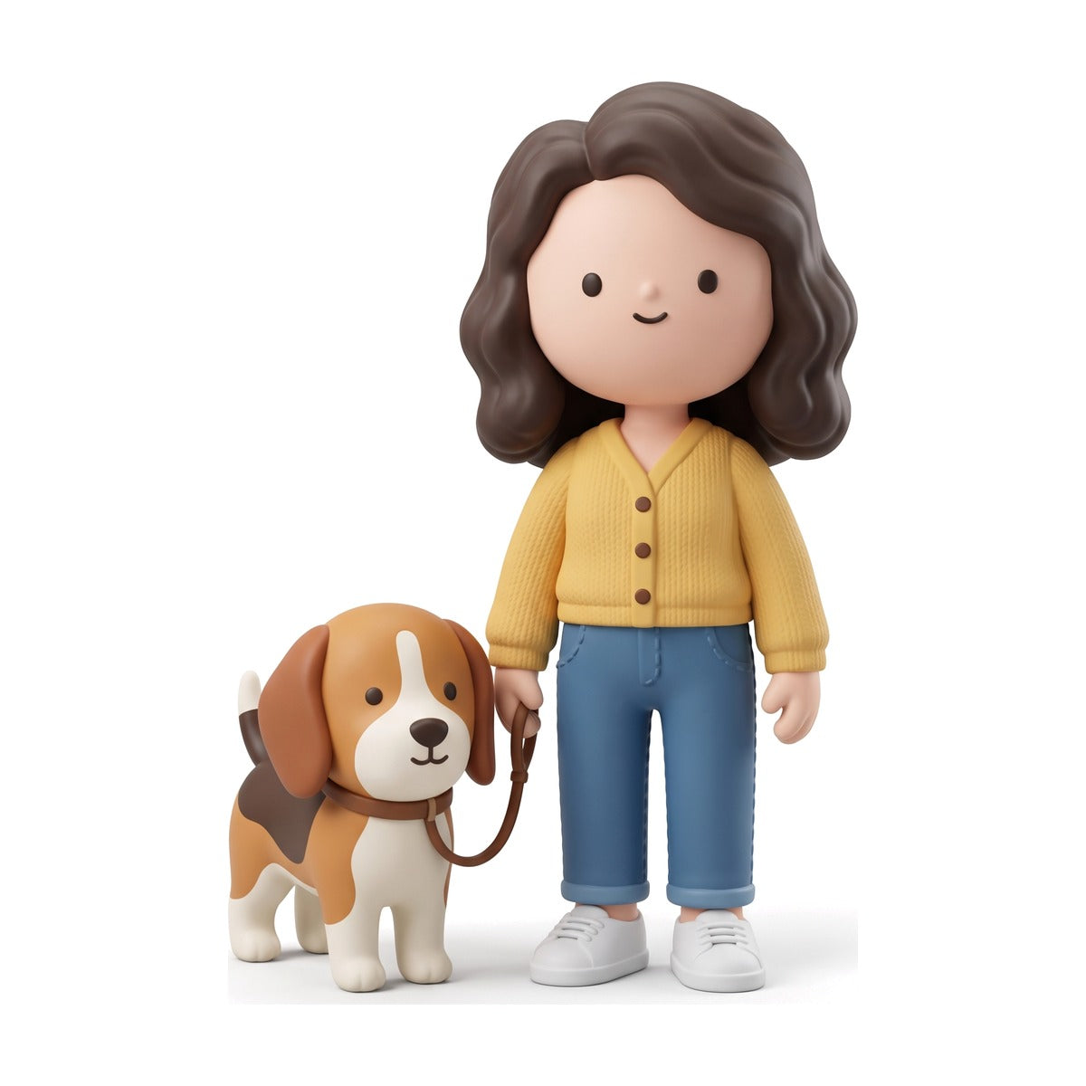 Muñeco 3D estilo doodle de mujer con su beagle, 15 cm