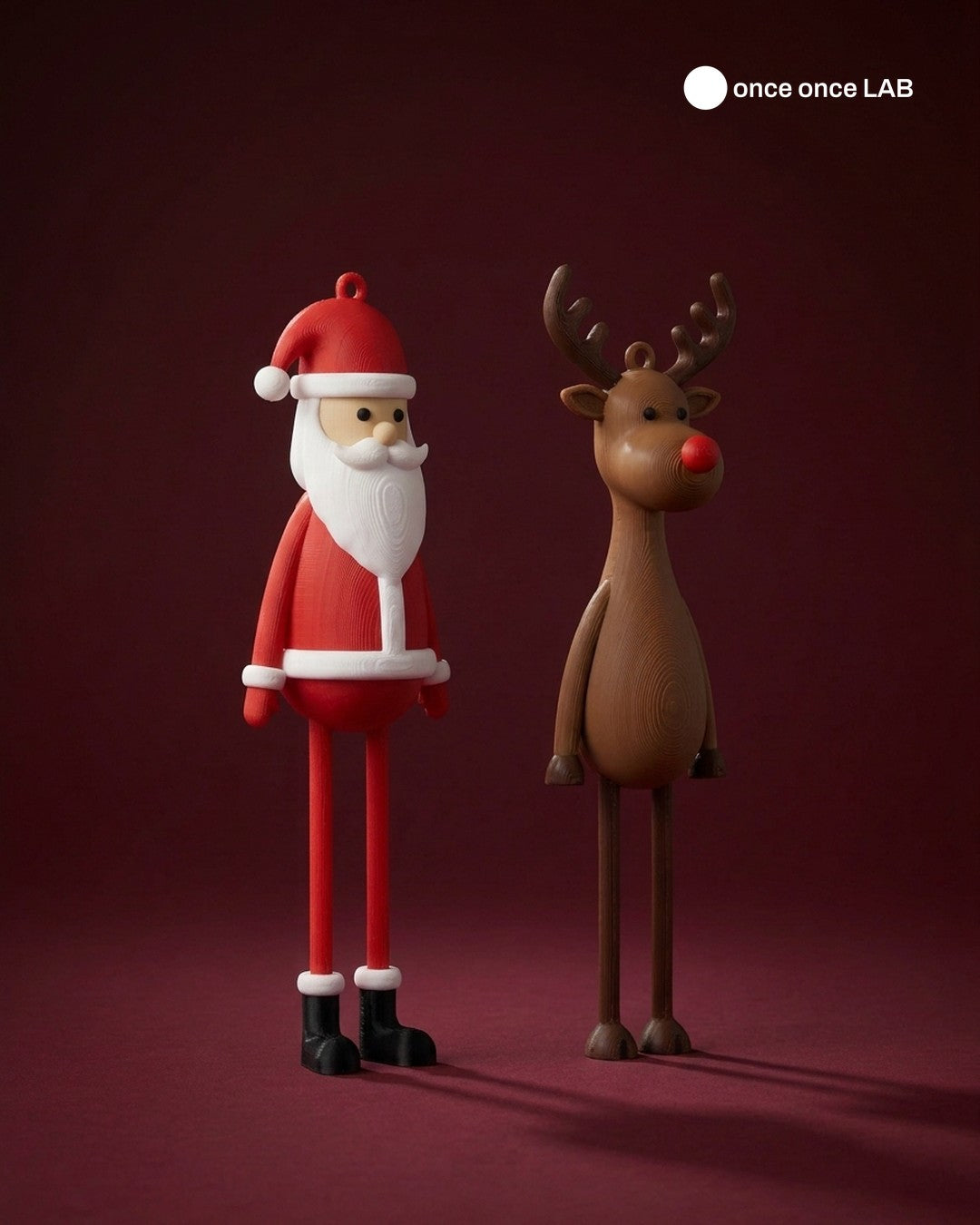 Par de Adornos Larguchos Santa y Reno — Colgantes Navideños 18 cm — Once Once Lab