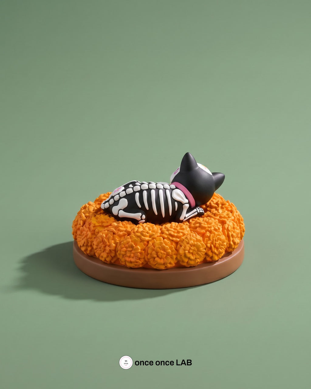 Gatito Calaverita Dormido en Cempasúchil — Figura para Ofrenda de Mascotas Día de Muertos — once once LAB