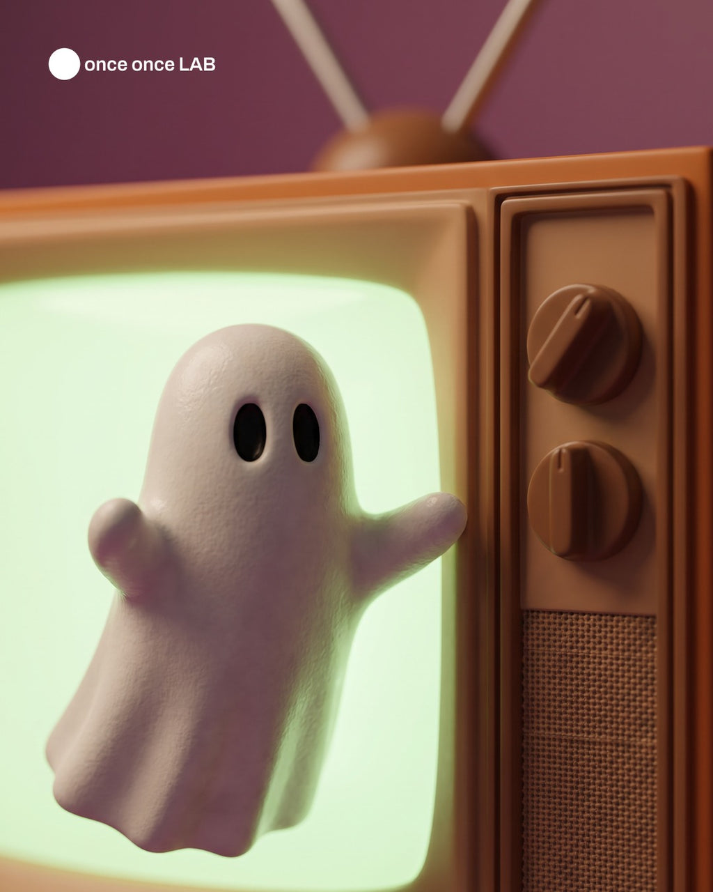Tele Retro con Fantasmita — Lámpara LED Vintage de Halloween — Once Once Lab