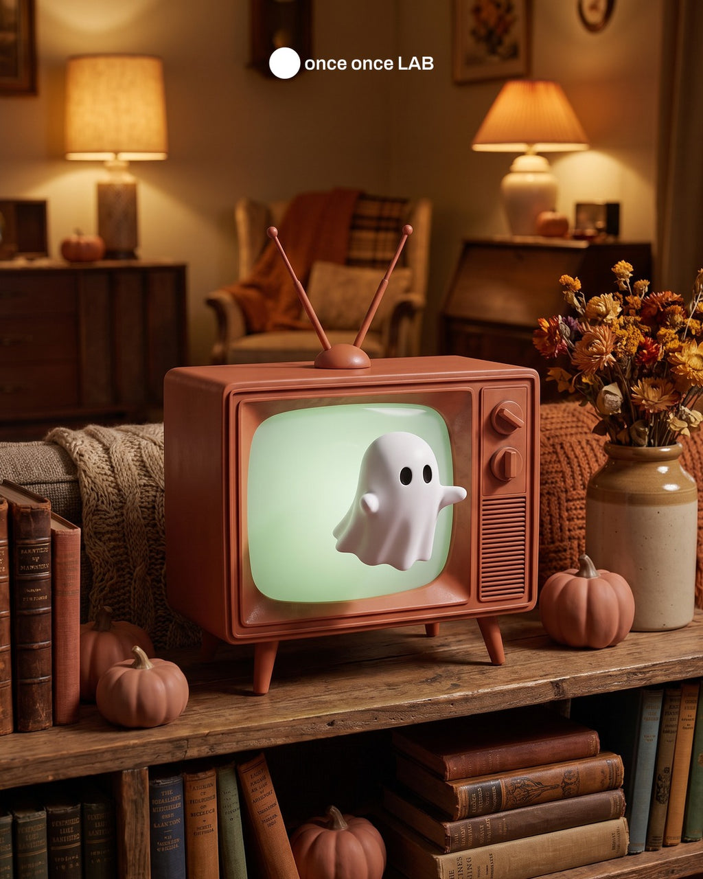 Tele Retro con Fantasmita — Lámpara LED Vintage de Halloween — Once Once Lab