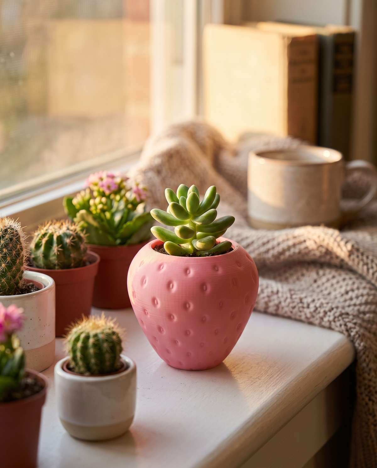 Maceta Fresa Kawaii Autorriego — Planter con Carita — once once LAB