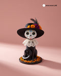 Gatita Catrina con Sombrero de Cempasúchil — Figura para Ofrenda de Mascotas Día de Muertos — Once Once Lab