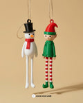 Par de Adornos Larguchos Muñeco de Nieve y Duende — Colgantes Navideños 18 cm — Once Once Lab