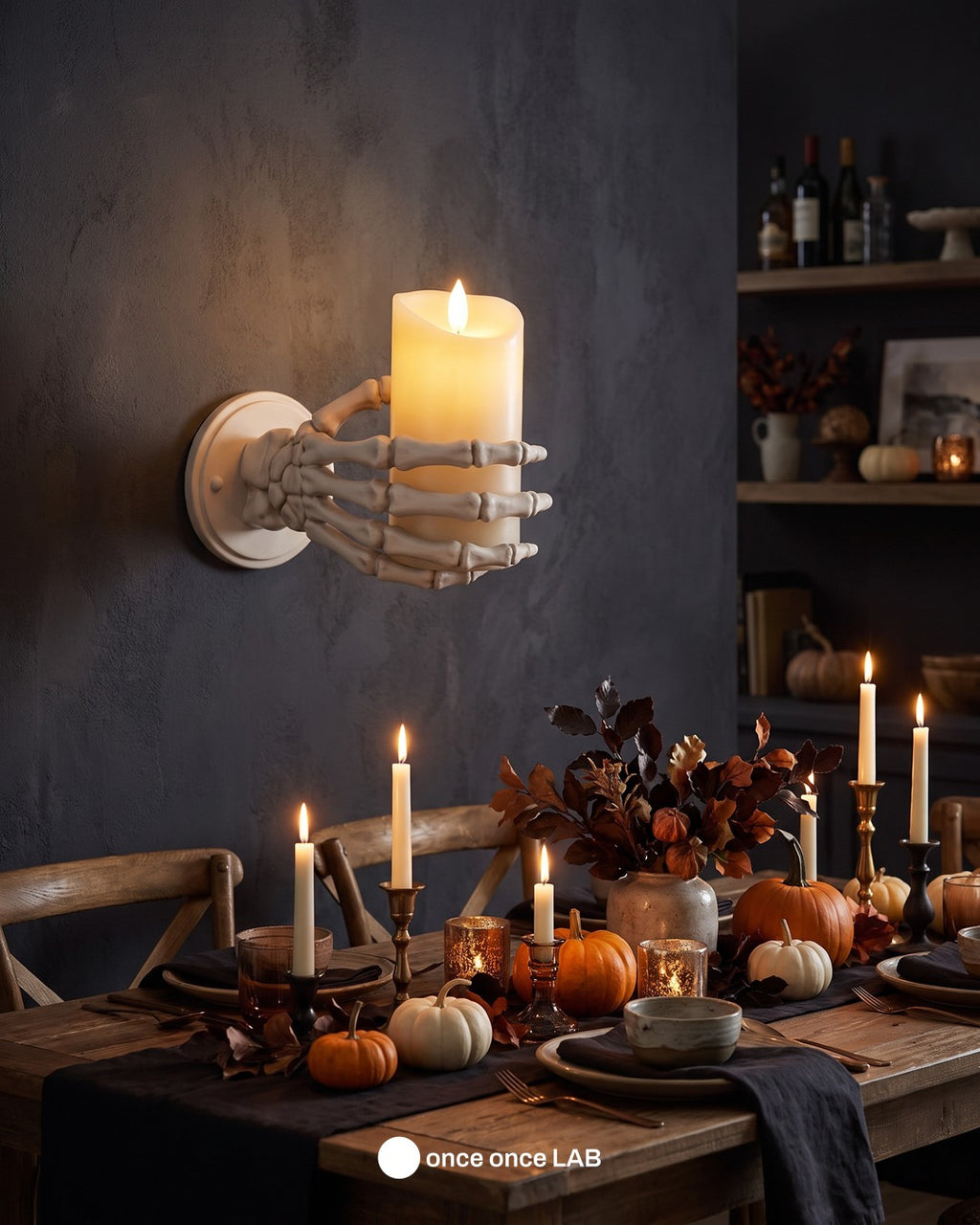 Candelabro de Pared Mano de Esqueleto — Portavela LED de Halloween — once once LAB