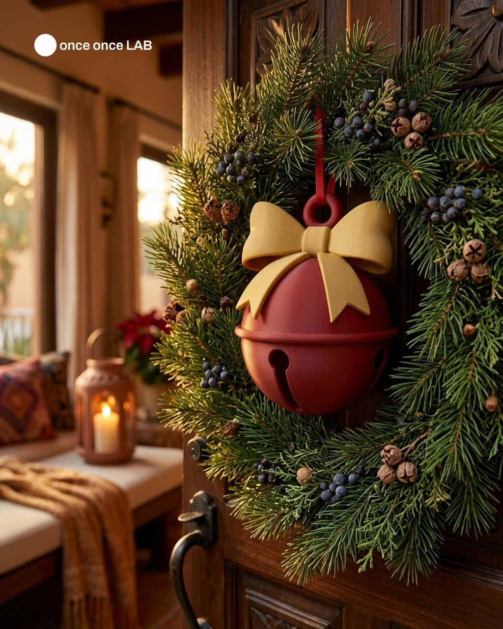 Cascabel Gigante con Moño — Adorno Navideño Decorativo 15 cm — Once Once Lab