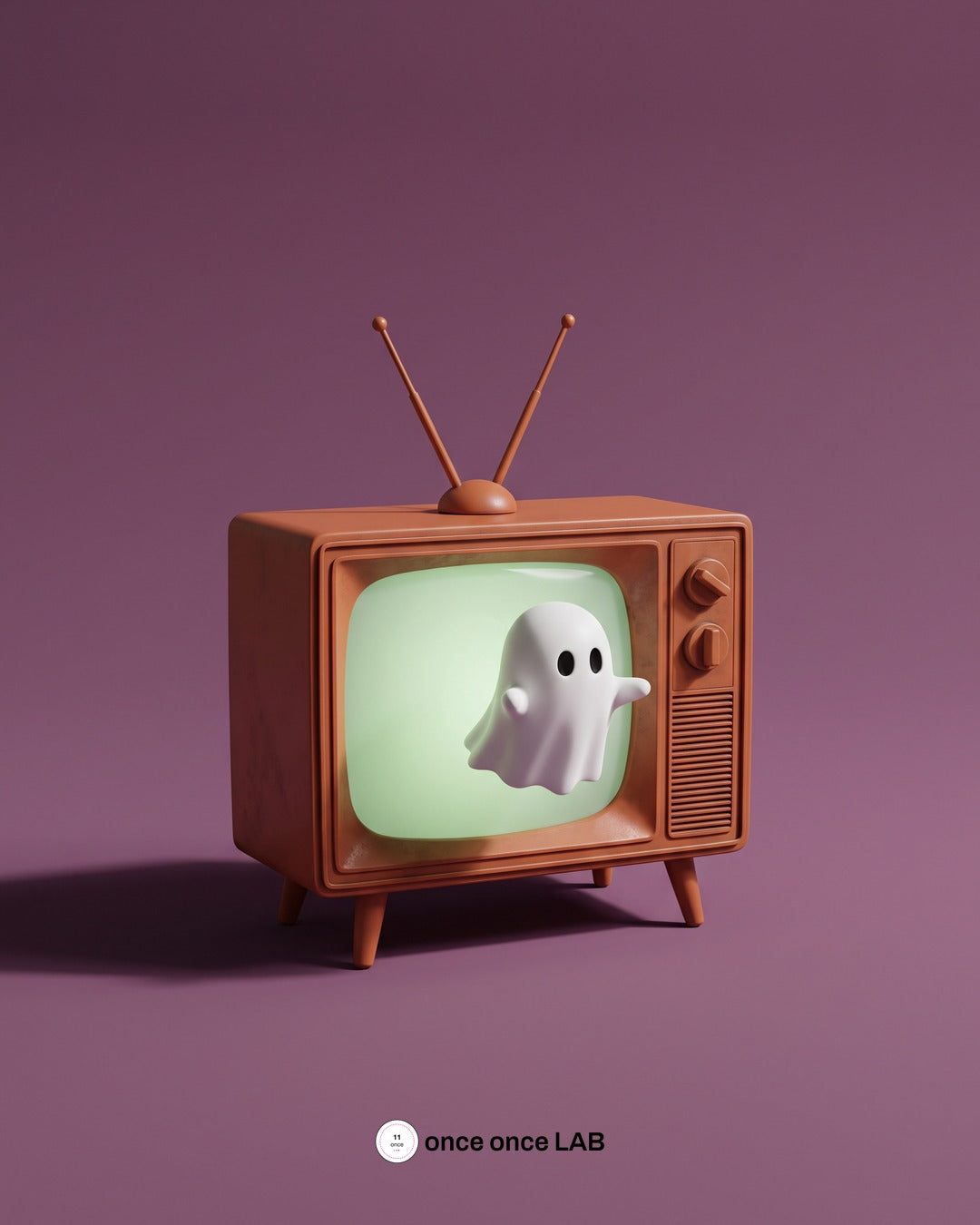 Tele Retro con Fantasmita — Lámpara LED Vintage de Halloween — Once Once Lab