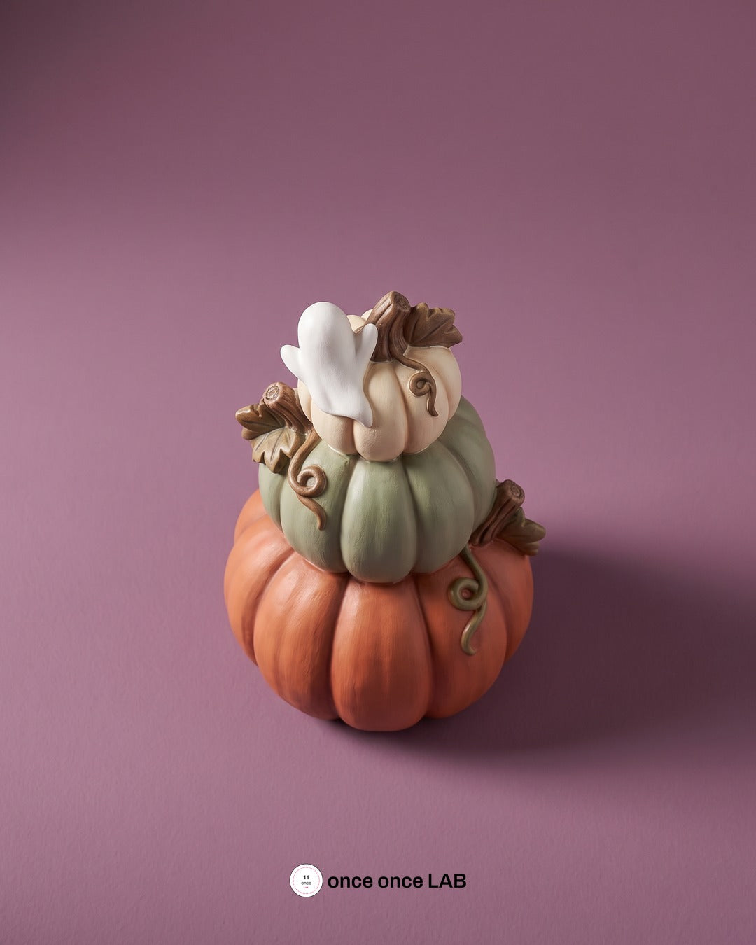 Torre de Calabazas con Fantasmita — Figura Decorativa de Otoño y Halloween — Once Once Lab