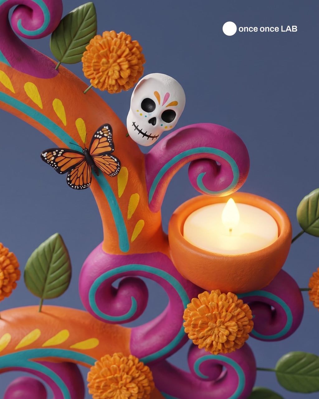 Árbol de la Vida con Calaveritas y Cempasúchil — Portavelas LED para Ofrenda de Día de Muertos — Once Once Lab