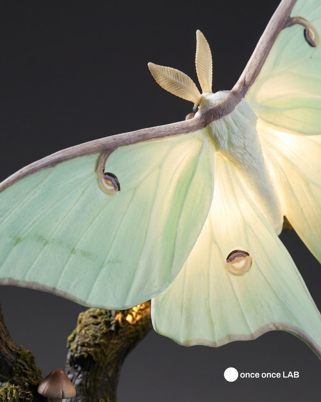 Polilla Luna sobre Rama con Hongos — Lámpara LED Gótica de Halloween — Once Once Lab