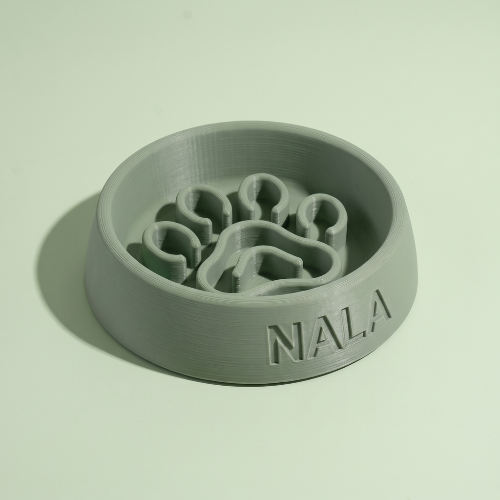 Bowl Antivoracidad para Perro con Laberinto de Patitas — Personalizado con Nombre — otro ángulo | once once LAB