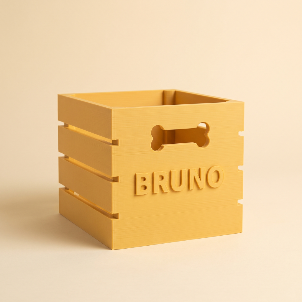Caja para Juguetes de Perro con Asa de Hueso — Personalizada con Nombre — otro ángulo | once once LAB