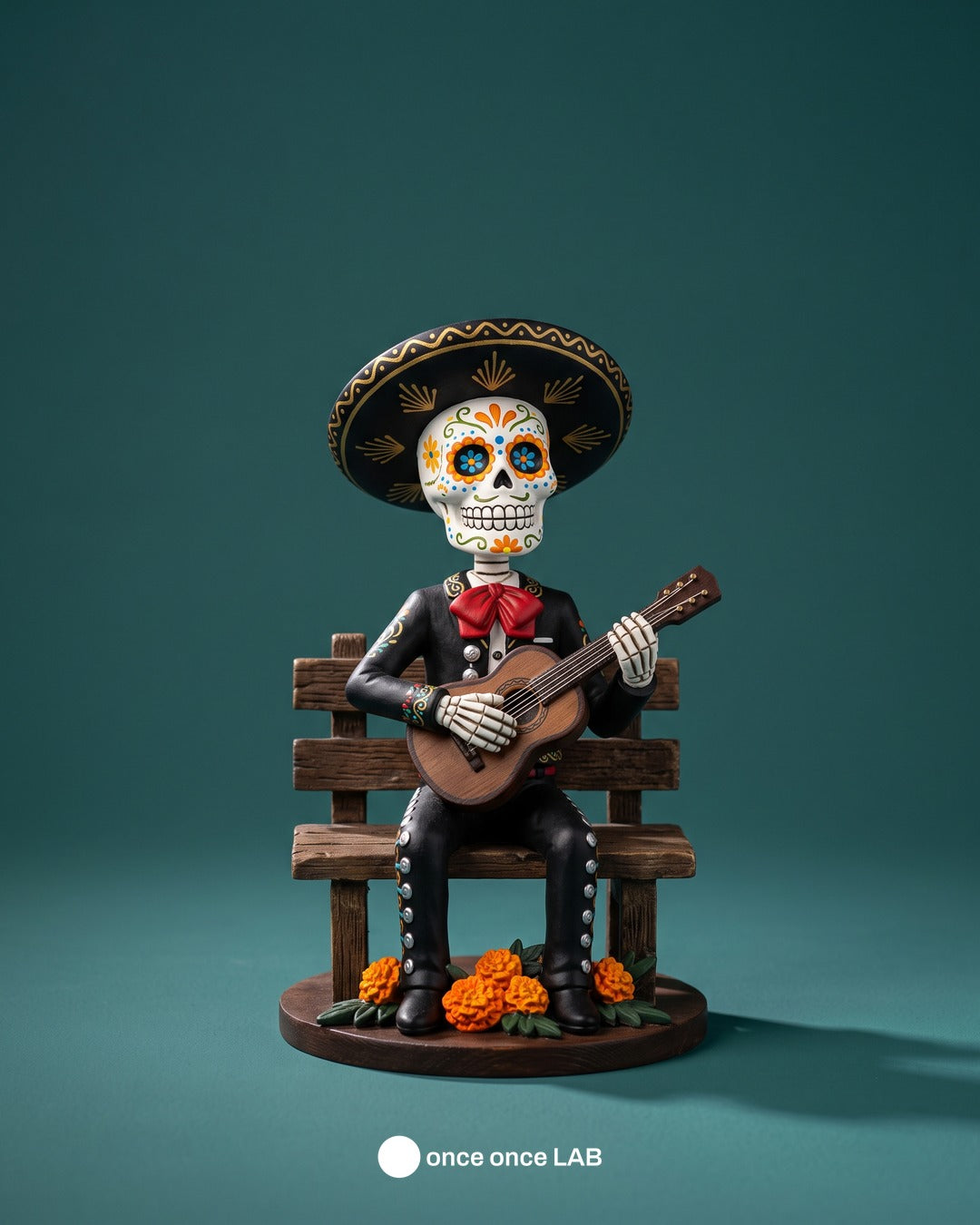 Calaverita Mariachi con Guitarra — Figura para Ofrenda de Día de Muertos — once once LAB