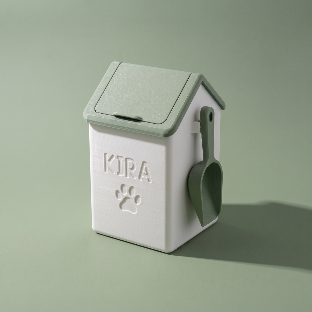Contenedor de Croquetas Casita con Pala — Personalizado con Nombre — otro ángulo | once once LAB