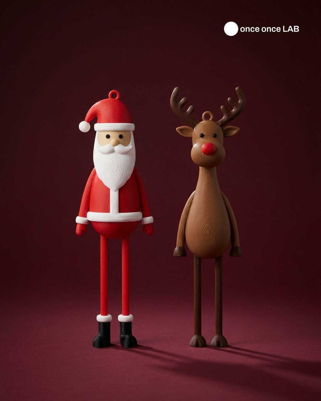 Par de Adornos Larguchos Santa y Reno — Colgantes Navideños 18 cm — Once Once Lab
