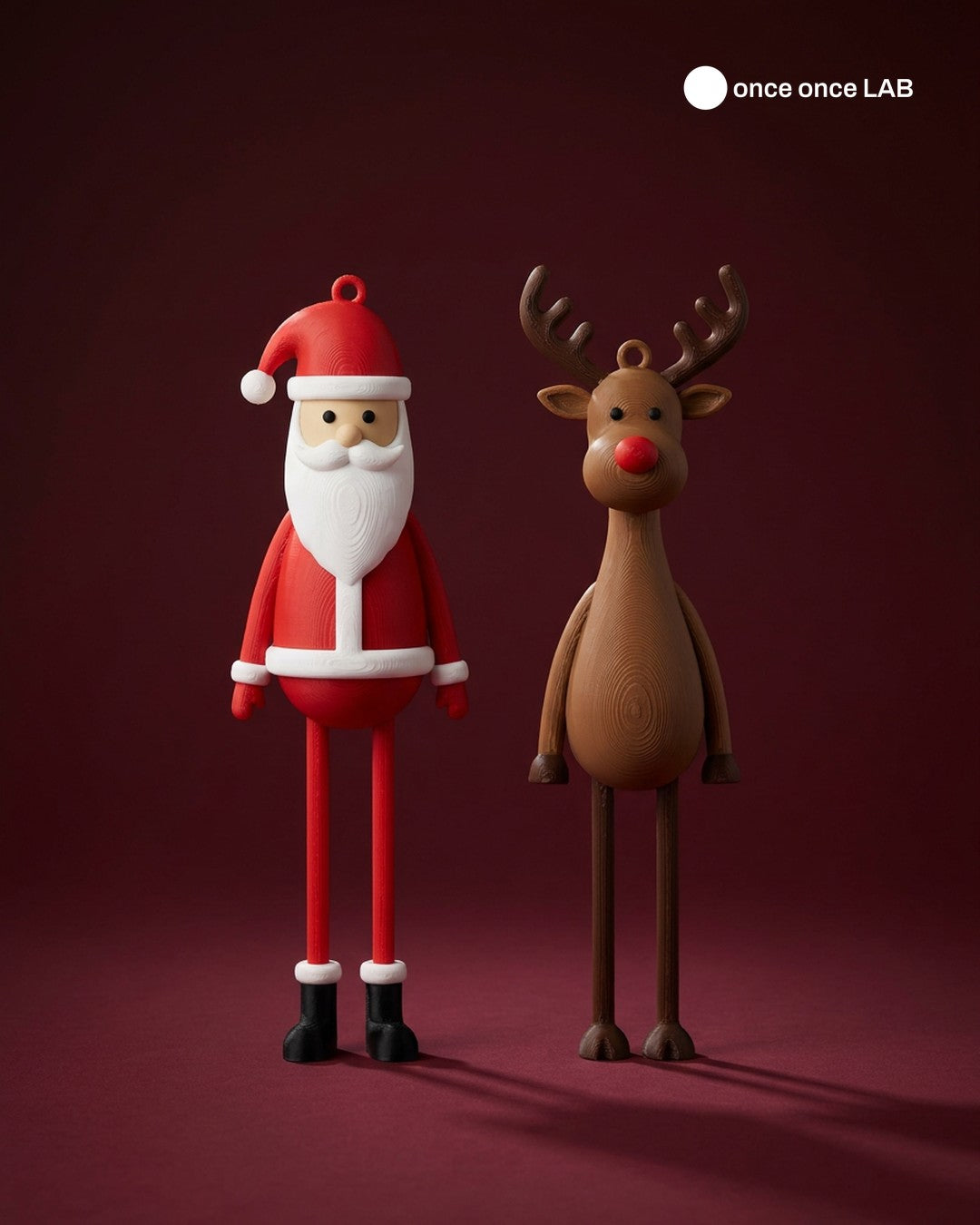 Par de Adornos Larguchos Santa y Reno — Colgantes Navideños 18 cm — Once Once Lab