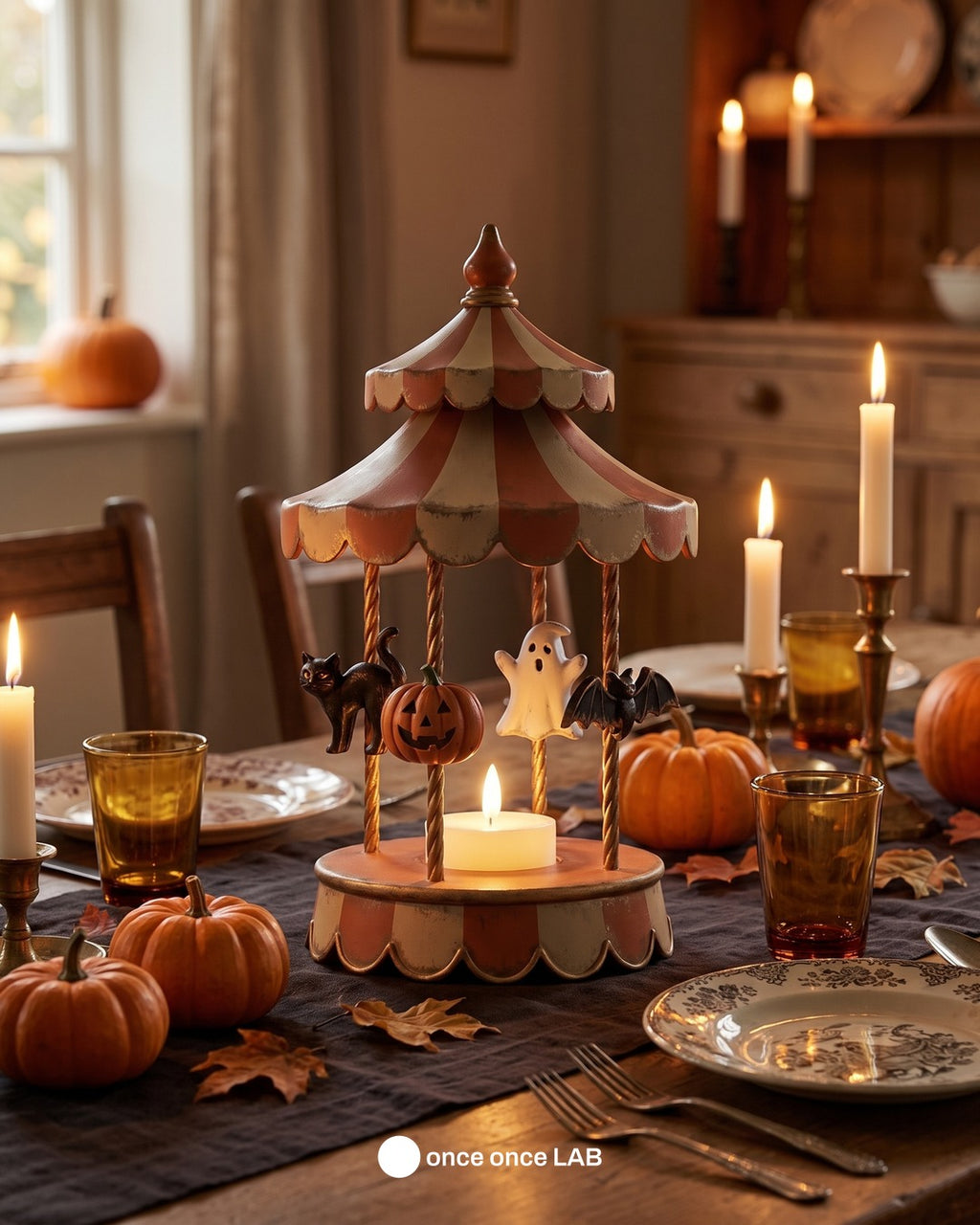 Carrusel de Feria Retro de Halloween — Portavela LED Vintage — once once LAB