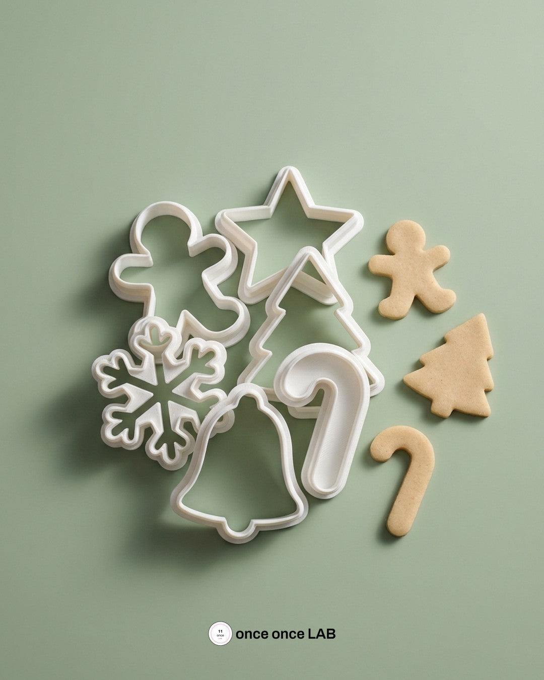 Set de 6 Cortadores de Galletas Navideños — Hombre de Jengibre, Estrella, Árbol y Más — Once Once Lab