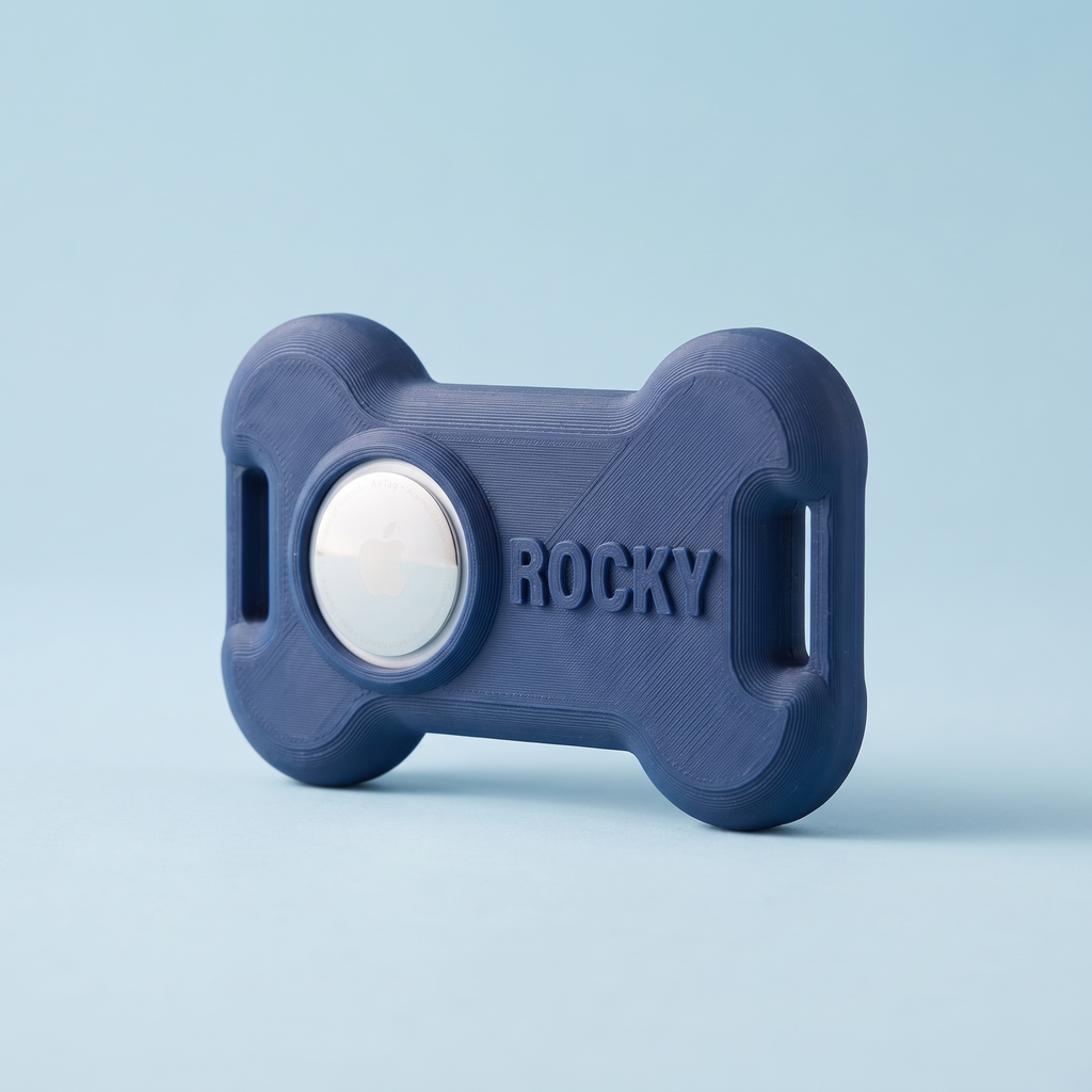 Porta AirTag para Collar de Perro en Forma de Hueso — Personalizado con Nombre — otro ángulo | once once LAB