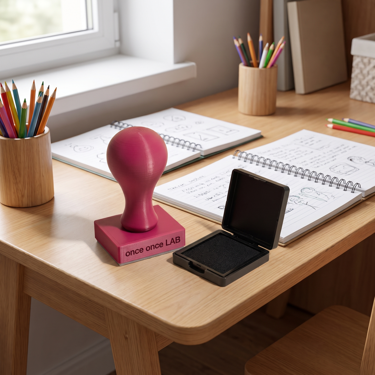 Sello Personalizado para Marcar Útiles Escolares — en uso | once once LAB