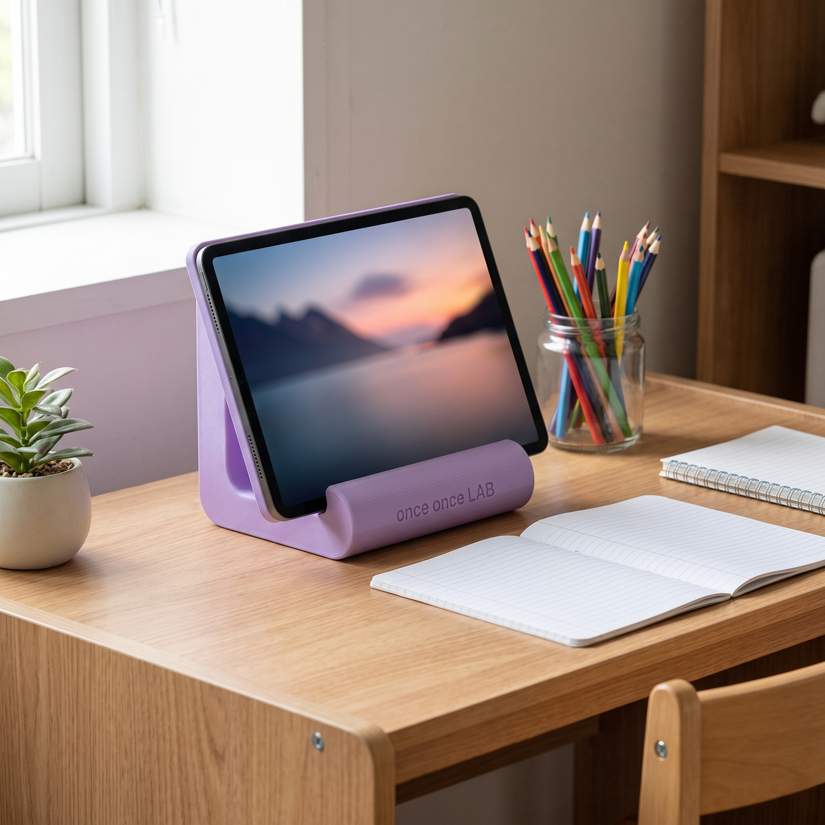 Soporte para Tablet y Libros de Estudio con Nombre — en uso | once once LAB