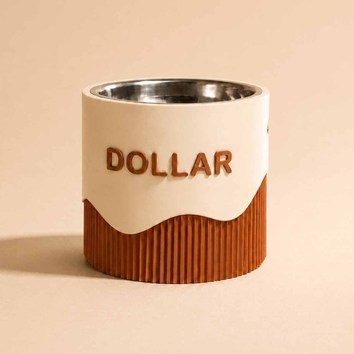 Tazón para Perro Estilo Dollar con Base Ondulada — Personalizado con Nombre — otro ángulo | once once LAB