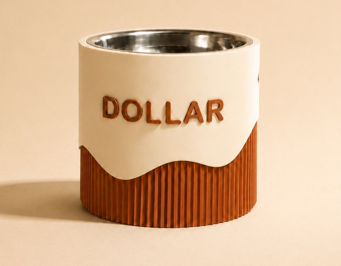 Tazón para Perro Estilo Dollar con Base Ondulada — Personalizado con Nombre